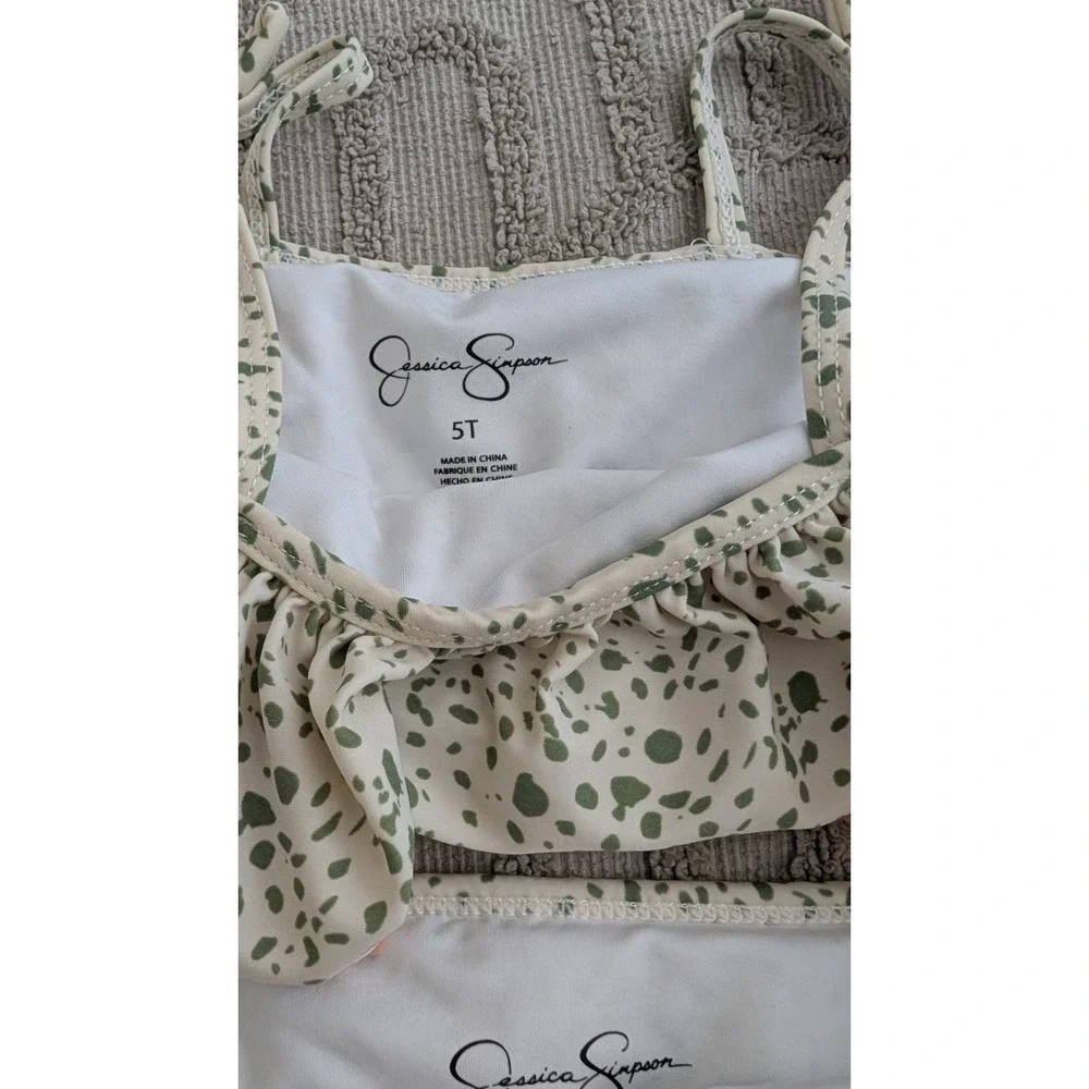 Jessica Simpson Toddler Girls 2-Piece Bathing Suit Bikini Size 5T - Green/Coral